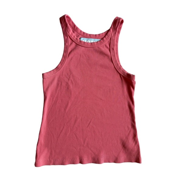 Mother Move It Womens The Chin Ups Tank Size M Coral Ribbed Racer Style Slim Fit - Picture 4 of 13